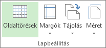 Az Oldalbeállítás csoport a Jelentéseszközök Tervezés lapján