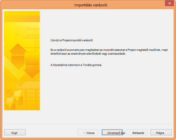 A Projekt importálása varázsló