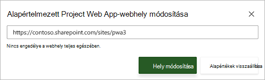 Képernyőkép az Alapértelmezett PWA-webhely módosítása párbeszédpanelről, amelynek szövegmezője alatt vörös hibaüzenet látható