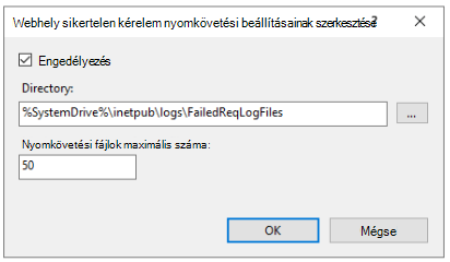 Képernyőkép a sikertelen kérelmek nyomkövetési műveletének szerkesztési képernyőjéről.