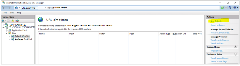 Képernyőkép az URL-átírás képernyőről.