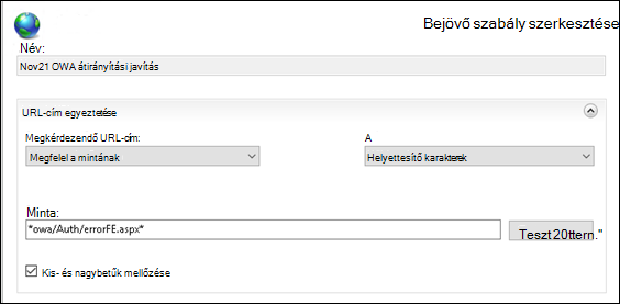 Képernyőkép a bejövő szabályok szerkesztési képernyőjéről.
