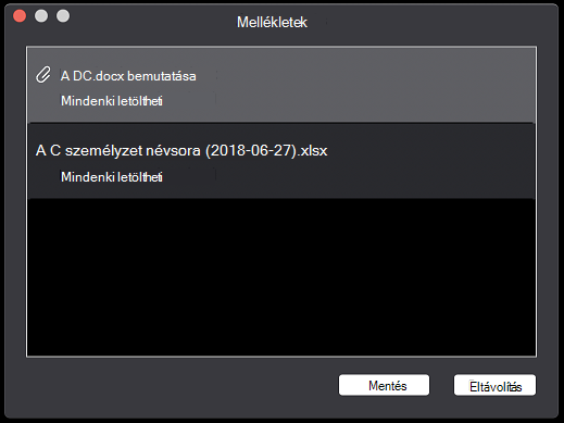Mellékletek párbeszédpanel