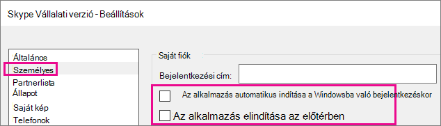 Válassza a Személyes lehetőséget, majd törölje a beállítások jelölését az automatikus kezdéshez.