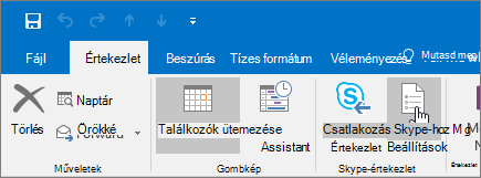 Outlook-értekezlet beállításai gomb