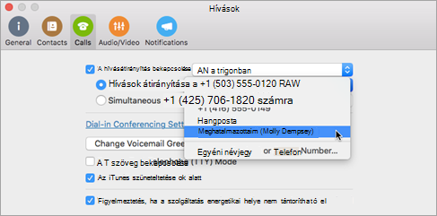 Hívások beállítása a meghatalmazottaknak