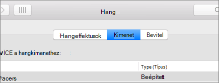 Képernyőkép a macOS Hang beállításairól, a kimeneti panel ki van jelölve.