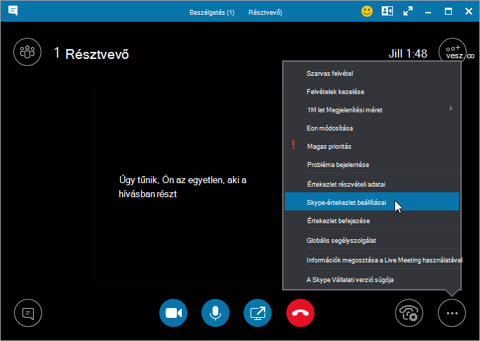 More dialog with Meeting Options highlighted