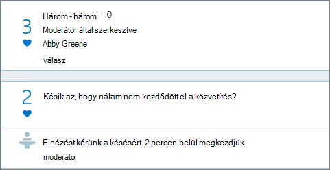 Moderátori nézetek a Q&A panelen