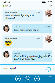 Új Windows Phone Skype Vállalati verzió megjelenés és működés – beszélgetési ablak