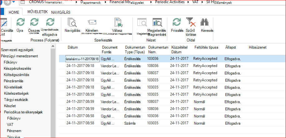 SII előzmények lap