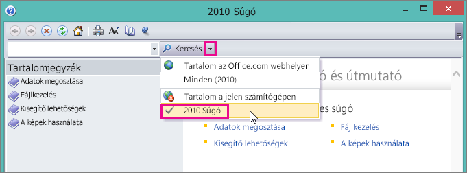 Picture Manager help window, showing the 2010 Help option