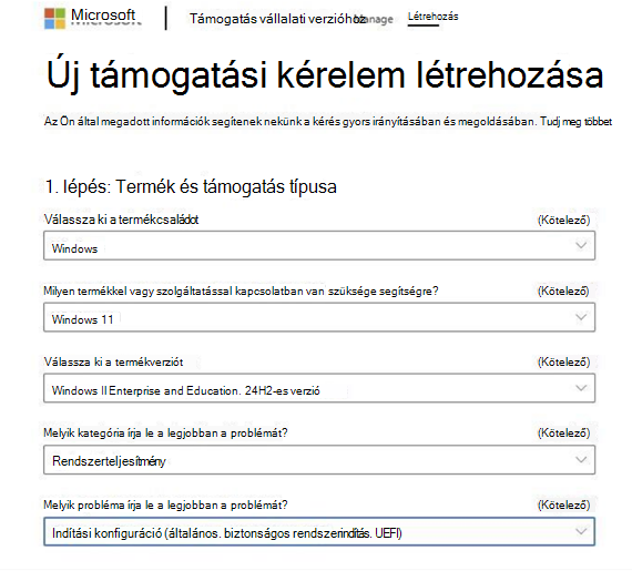 Új támogatási kérelem létrehozása