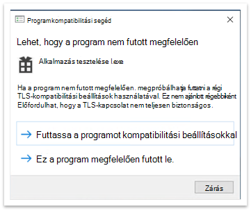 A Programkompatibilitási segéd előugró ablaka az alkalmazás bezárása után