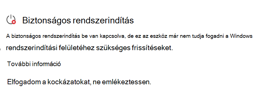 A Biztonságos rendszerindítás szakasz, amelyen a Műveletet igényel állapot látható piros leállítás ikonnal.