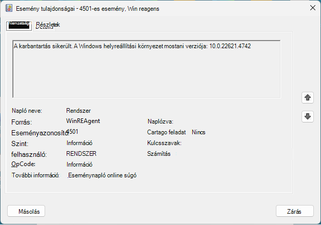 WinRE Event Properties