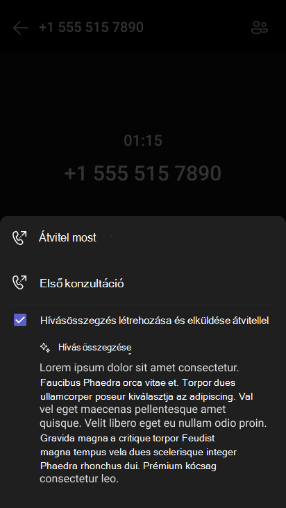 AI által generált összefoglaló hívásátadáskor