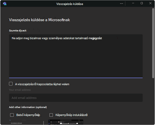 Párbeszédpanel visszajelzés küldéséhez