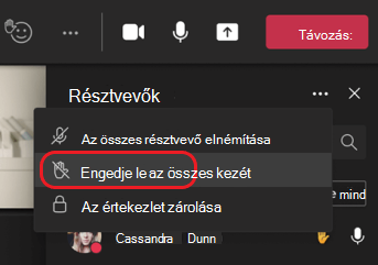 A Minden kéz legördítése menü menüpontja