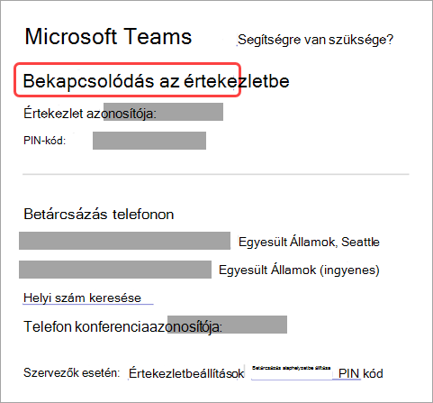 Képernyőkép: bekapcsolódás értekezletbe a meghívóból.