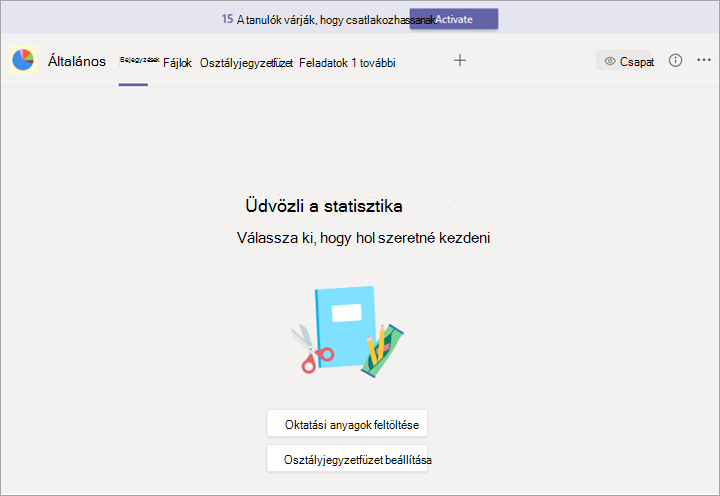 Csapat szalagcímmel és Aktiválás gombbal.