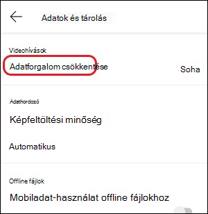 Teams-mobile – adatforgalom csökkentése beállítás