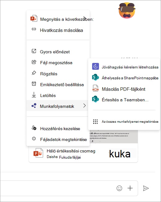 Screenshot showing the workflow menu open from a shared file