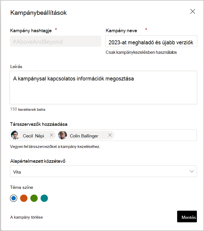 Az Engage és a globális rendszergazdák hozzárendelhetnek társszervezőket.