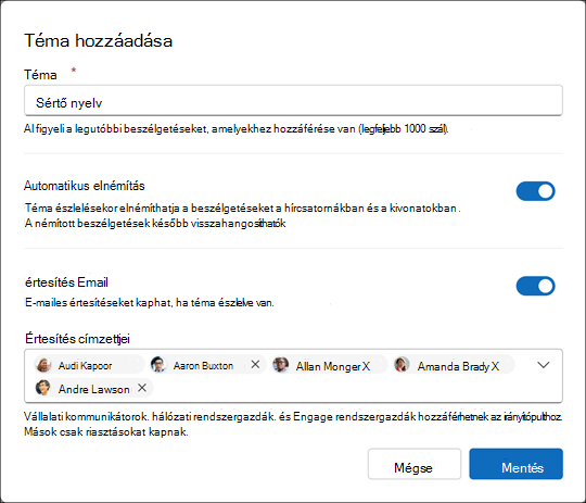 Hozzon létre egy új témát az AI-alapú moderátori ügynökhöz. Válasszon egy kifejezést, amely a jelenségkategóriák keresésének szükségességét fejezi ki.