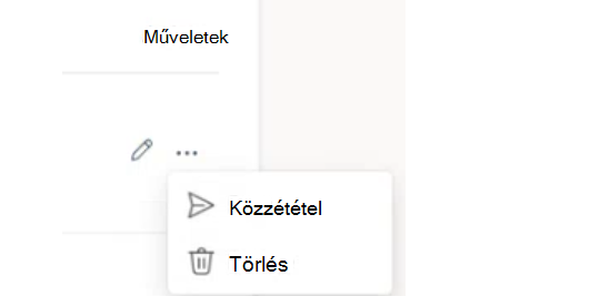 Piszkozatok közzététele művelet menü