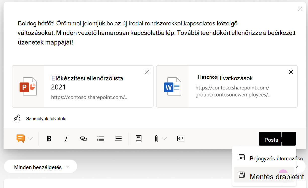 Képernyőkép a Küldés menü mentési és ütemezési beállításairól