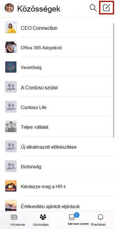 Képernyőkép arról, hogy beszélgetést folytat egy Yammer-közösségben a mobilalkalmazás használatával
