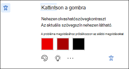 Az Akadálymentességi probléma értesítésének képernyője a lehetséges javításokkal.