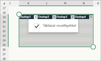 Táblázat a bejelölt Táblázat fejlécekkel jelölőnégyzettel