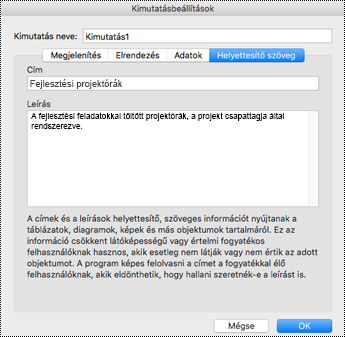A Helyettesítő szöveg párbeszédpanel Excel-kimutatáshoz.