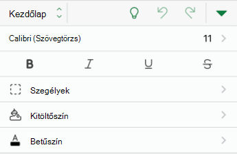 Betűformázási lehetőségek az iOS Excelben