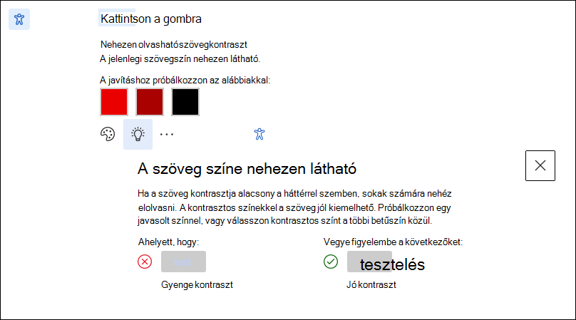 A kisegítő lehetőségekkel kapcsolatos tippeket ismertető képernyő.