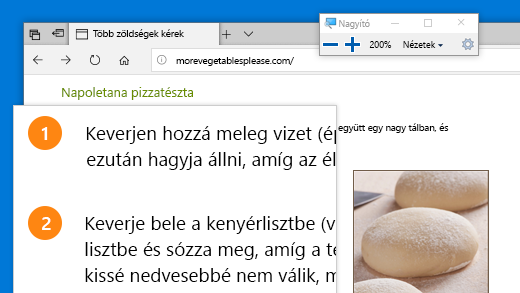 A Nagyító gyorsan megnyitható a Windows billentyű + pluszjel (+) billentyűkombináció lenyomásával.