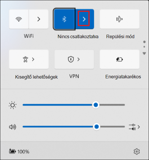 A Bluetooth-eszközök kezelése gomb a Gyorsbeállítások között.