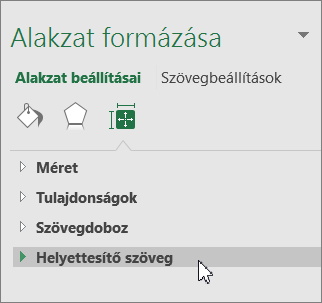 Kattintson a Helyettesítő szöveg lehetőségre az objektumablakban
