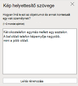 A Kép helyettesítő szöveg panel a Webes PowerPoint-ban.