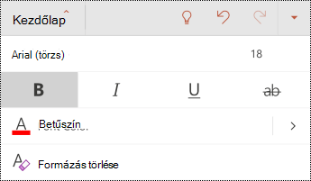 Betűtípus menü az Android PowerPoint-ban.