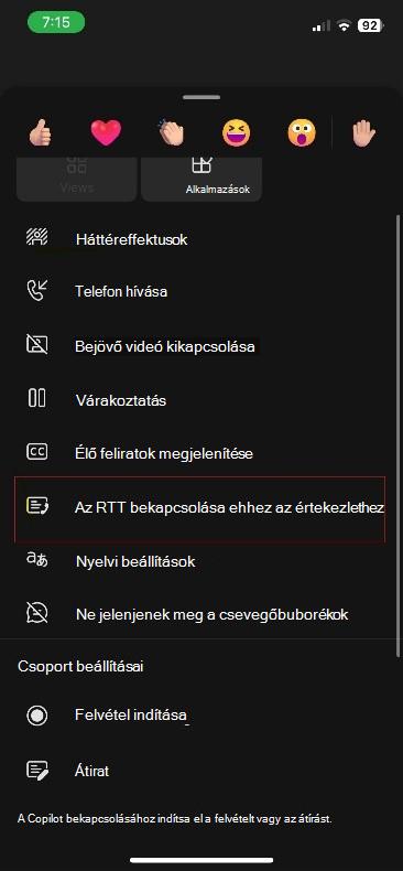 További műveletek Teams-értekezletekhez iOS rendszeren.