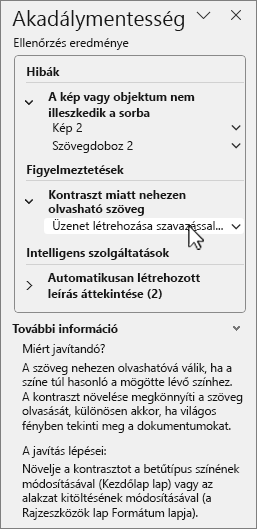 Akadálymentességi panel vizsgálati eredményekkel