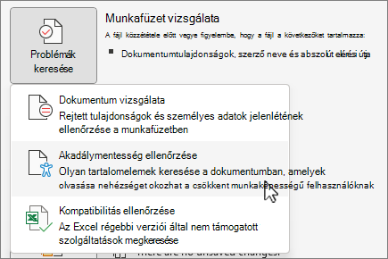 Problémák ellenőrzése & Akadálymentesség ellenőrzése menüpont