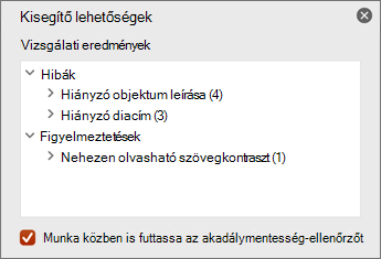 Ellenőrzés eredménye panel