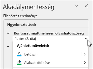 Javasolt művelet párbeszédpanel