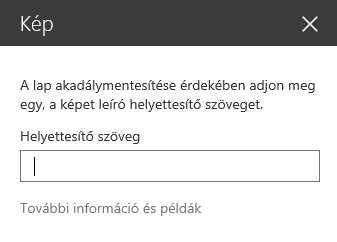 Képernyőkép: kép helyettesítő szövegének megadása a SharePointban.