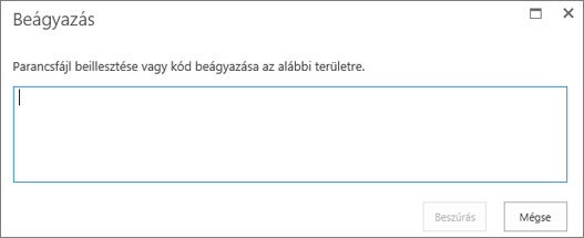 Képernyőkép a SharePoint Online Beágyazás párbeszédpaneljéről, melyen beillesztheti a video- vagy hangfájlok parancsprogramját vagy beágyazási kódját, majd beszúrhatja a kódot.