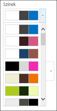 A színválasztó menü egy új SharePoint-webhelyen